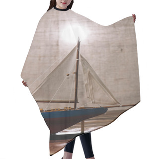 Personality  Decorative Ship With White Sail On Wooden Surface Hair Cutting Cape