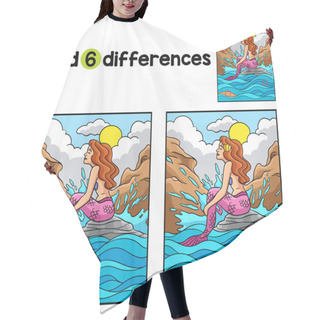Personality  Find Or Spot The Differences On This Mermaid Sitting On The Rock Kids Activity Page. A Funny And Educational Puzzle-matching Game For Children. Hair Cutting Cape