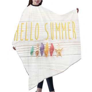 Personality  Hello Summer Text And Colorful Seashells Hair Cutting Cape