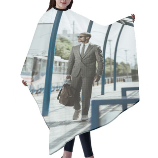 Personality  African American Confident Businessman Walking On Train Station Hair Cutting Cape