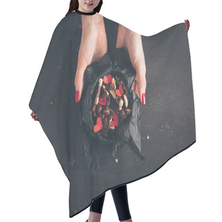 Personality  Woman Holding Chocolate  Hair Cutting Cape