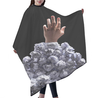 Personality  Hand Reaching Out From Heap Of Papers Hair Cutting Cape