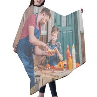 Personality  Father And Son Cooking Hot Dog  Hair Cutting Cape