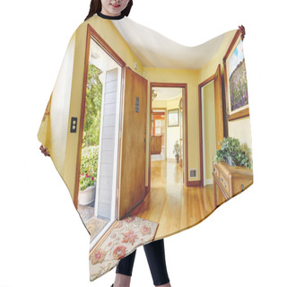 Personality  Large Old Luxury House Entrance With Art And Yellow Walls. Hair Cutting Cape