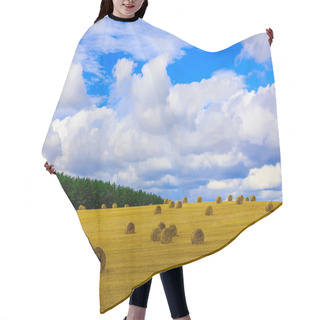 Personality  Yellow Round Straw Bales On Stubble Field Hair Cutting Cape