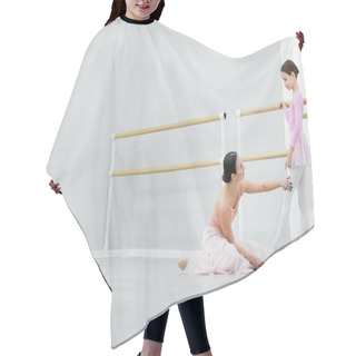 Personality  Side View Of Ballet Master Teaching Girl In Dance School Hair Cutting Cape
