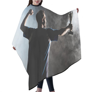 Personality  Silhouette Of Champion Holding Trophy On Black With Smoke  Hair Cutting Cape