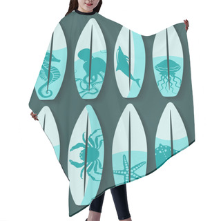 Personality  Surfboards Set With Blue Sea Creatures Drawing Hair Cutting Cape