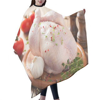 Personality  Whole Raw Chicken With Rose Pepper And Thyme  Hair Cutting Cape