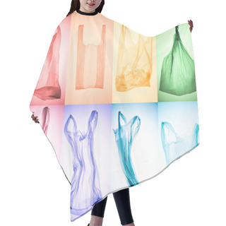 Personality  Creative Collage Of Various Crumpled Colorful Plastic Bags Hair Cutting Cape
