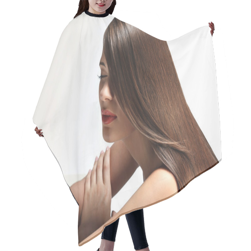 Personality  Woman with smooth hair. High quality image. hair cutting cape