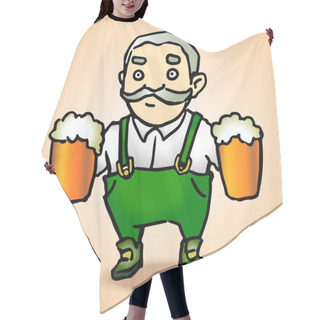 Personality  Cartoon Oktoberfest Man With Beer. Vector Illustration Hair Cutting Cape