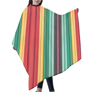 Personality  Background From Colored Cotton Clothes. Colors Of Rainbow. Colored Vertical Strips Of Fabric. Banner Hair Cutting Cape
