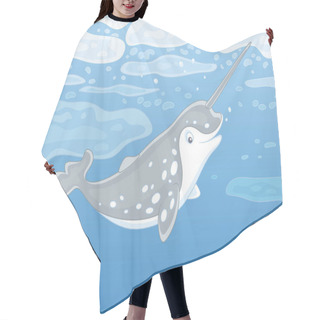 Personality  Grey Spotted Narwhal With A Long Tusk Swimming Under Ice In Blue Water Of A Polar Sea, Vector Illustration In A Cartoon Style Hair Cutting Cape