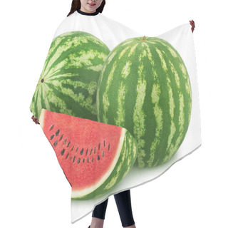 Personality  Composition With Whole Ripe Watermelons And Slice Isolated On White Background. As Design Elements. Hair Cutting Cape