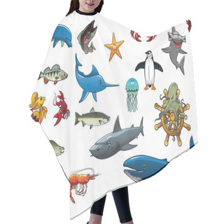 Personality  Sea Fish And Ocean Animals Cartoon Vector Icons Hair Cutting Cape