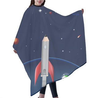 Personality  Pencil Rocket. Vector Illustration. Hair Cutting Cape