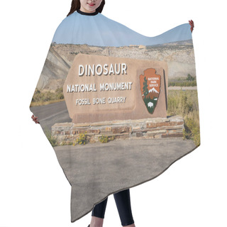 Personality  Colorado, USA - September 20, 2020: Sign For Dinosaur National Monument - Fossil Bone Quarry Hair Cutting Cape