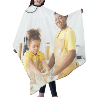 Personality  Happy African American Mother And Daughter Kneading Dough  Hair Cutting Cape