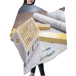 Personality  Construction Plans And Blueprints On Wooden Table Hair Cutting Cape