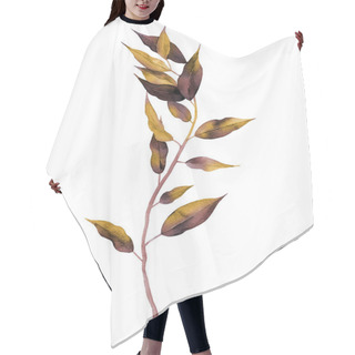 Personality  Autumn Yellow And Burgundy Branch. Dried Tree Frond. Watercolour Illustration Isolated On White Background. Hair Cutting Cape