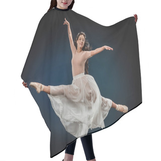 Personality  Young Ballerina In Elegant Clothing Jumping On Dark Backdrop Hair Cutting Cape