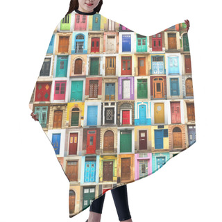 Personality  Collage Of Colorfull Doors In Vertical Hair Cutting Cape