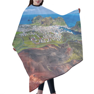 Personality  Aerial View Of The Island Town Of Vestmannaeyjar Heimaey, Iceland During Summer Hair Cutting Cape