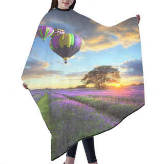 Personality  Hot Air Balloons Flying Over Lavender Landscape Sunset Hair Cutting Cape