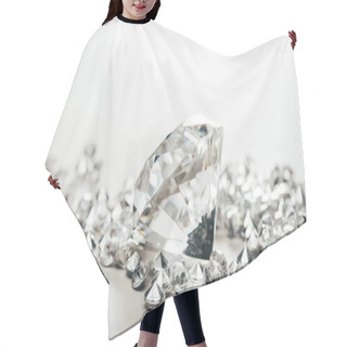 Personality  Selective Focus Of Sparkling Pure Big Diamond Among Small On White Background Hair Cutting Cape