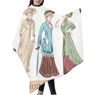 Personality  Collection Of Vector Fashion Ladies Wearied In Old-fashioned Clo Hair Cutting Cape