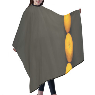 Personality  Flat Lay With Oranges In Row Isolated On Black, Banner  Hair Cutting Cape