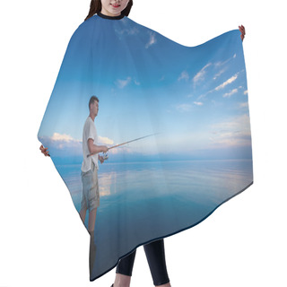 Personality  Fisher Man With Fishing Rod Silhouette On The Beach At Sunset Hair Cutting Cape