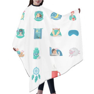 Personality  Sleep Time Flat Icons Set Hair Cutting Cape
