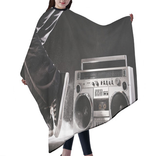 Personality  Retro Ghetto Boom Box, Dust And Dancer Isolated On Black With Cl Hair Cutting Cape