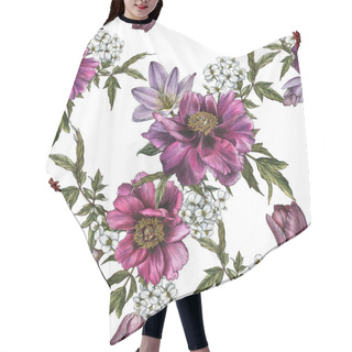 Personality  Floral Seamless Pattern With Watercolor Peonies, Tulips And Jasmine  Hair Cutting Cape