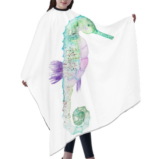 Personality  Watercolor Illustration Of A Green Seahorse Hair Cutting Cape