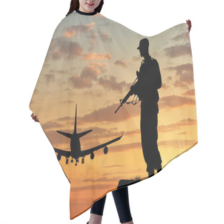 Personality  Silhouette Of A Soldier And An Airplane Hair Cutting Cape