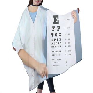 Personality  Woman With Eye Chart Hair Cutting Cape