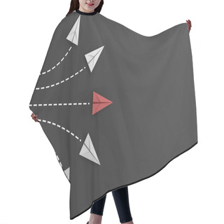 Personality  Leadership Or Different Concept With Red And White Paper Airplane Path And Route Line On Black Background. Digital Craft In Education Or Travel Concept. Mock Up Design. 3d Abstract Illustration Hair Cutting Cape