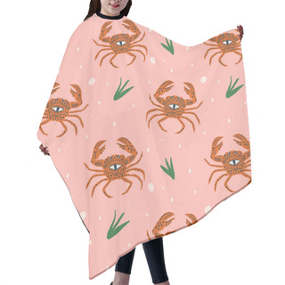 Personality  Vector King Crab Vintage Ornate Illustration, Collage Style Seamless Pattern Hair Cutting Cape