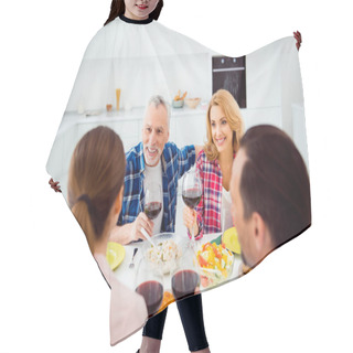Personality  Portrait Of Stylish, Attractive, Festive, Cheerful Senior Couple Hair Cutting Cape