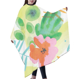 Personality  Modern Floral Seamless Pattern In Watercolor Technique. Hair Cutting Cape