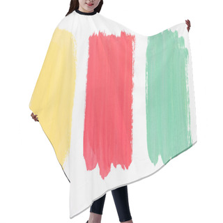 Personality  Top View Of Abstract Colorful Green, Yellow And Red Paint Brushstrokes On White Background Hair Cutting Cape