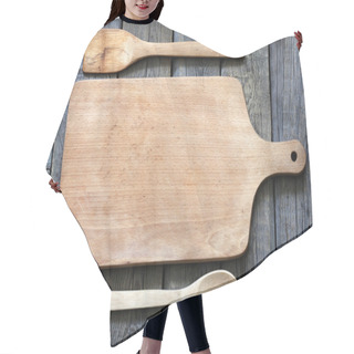 Personality  Empty Vintage Cutting Board On Planks Food Background Concept Hair Cutting Cape