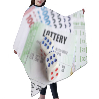 Personality  Green Lottery Tickets And Indonesian Money Bills On Blank With Numbers For Playing Lottery Close Up Hair Cutting Cape
