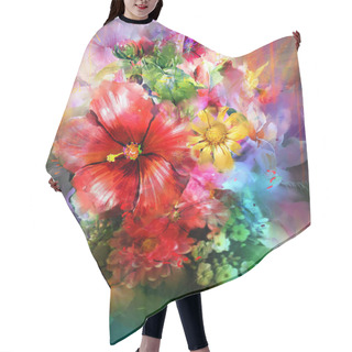 Personality  Abstract Colorful Flowers Watercolor Painting. Spring Multicolored Hair Cutting Cape
