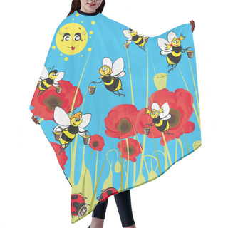 Personality  Bees, Ladybirds On The Meadow. Hair Cutting Cape