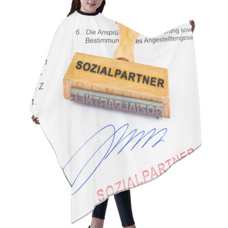 Personality  Wooden Stamp On The Document: The Social Partners Hair Cutting Cape