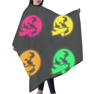 Personality  Airplane Around Earth Four Color Glowing Neon Vector Icon Hair Cutting Cape